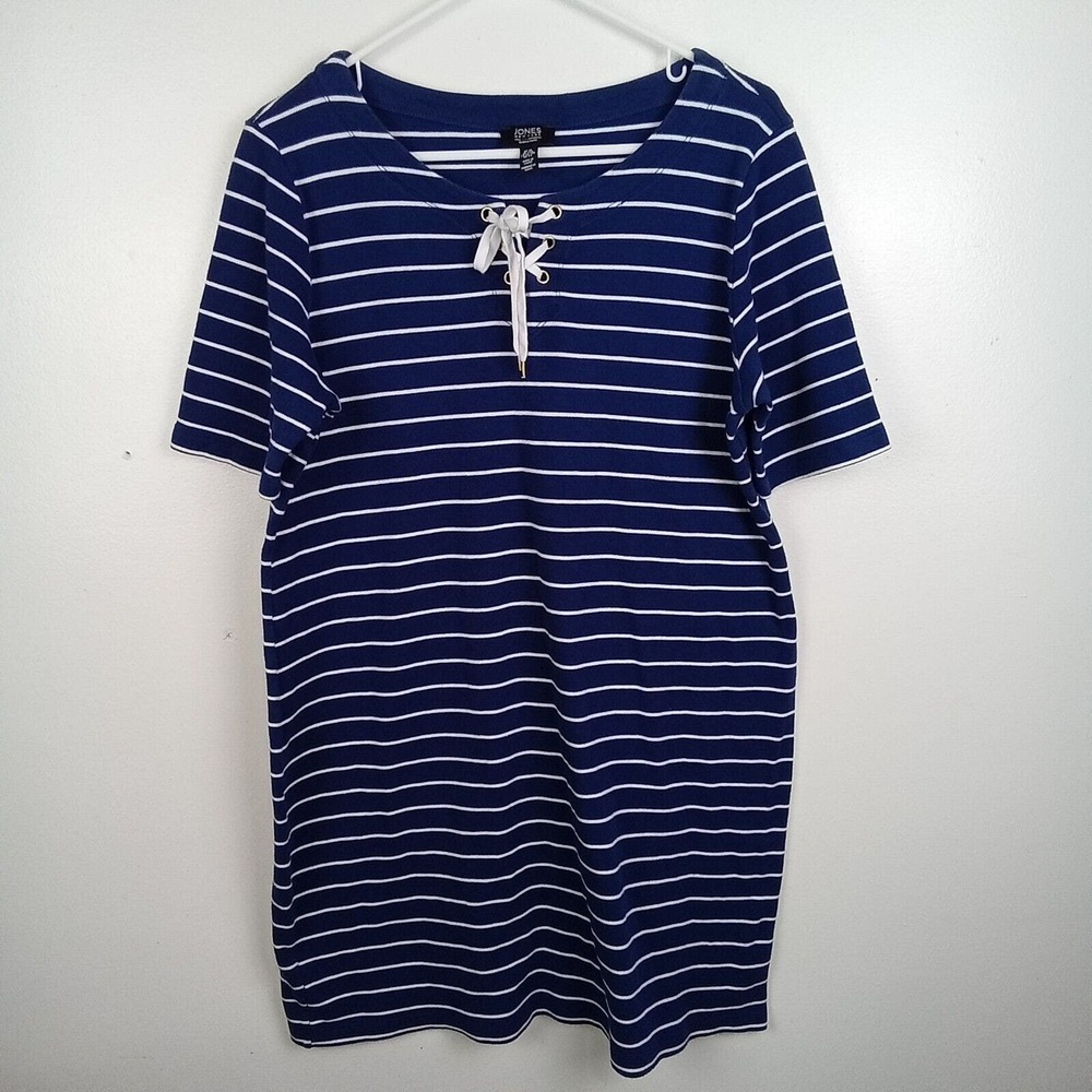 Jones New York Signature Striped Knit Dress Womens Size XL Blue Nautical Casual